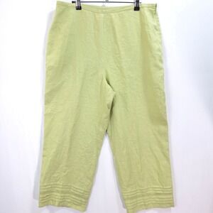 Parisian Signature Linen Pants Pintuck Eyelet Women 14 Lime Green Coastal Chic